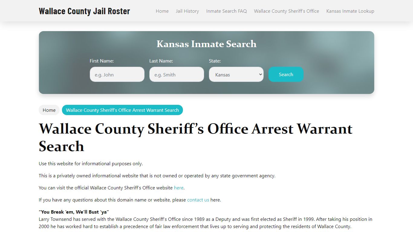 Wallace County Sheriff Office, KS, Arrest Warrants Search